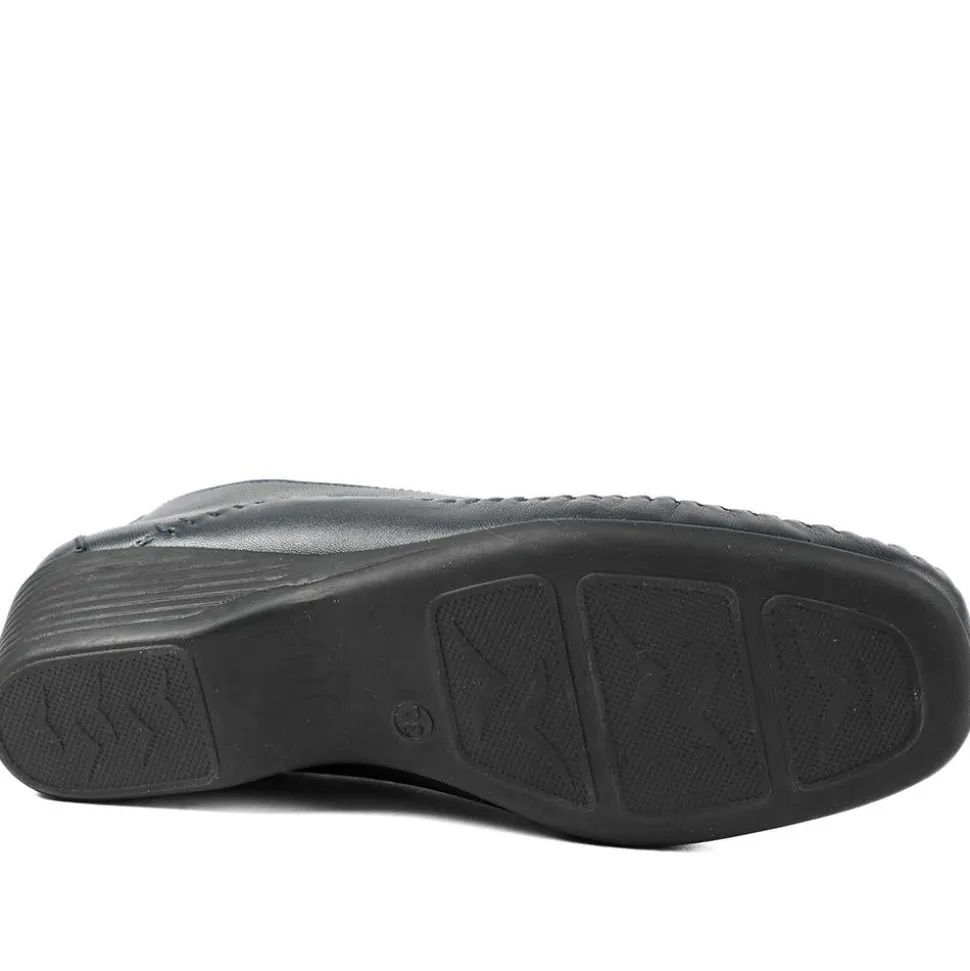 Leather Wedge Loafers - Navy