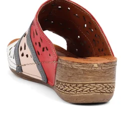 Leather Wedge Mules - Red Multi