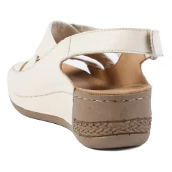 Leather Wedge Sandals - Beige