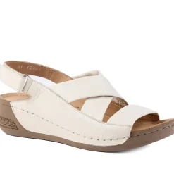 Leather Wedge Sandals - Beige