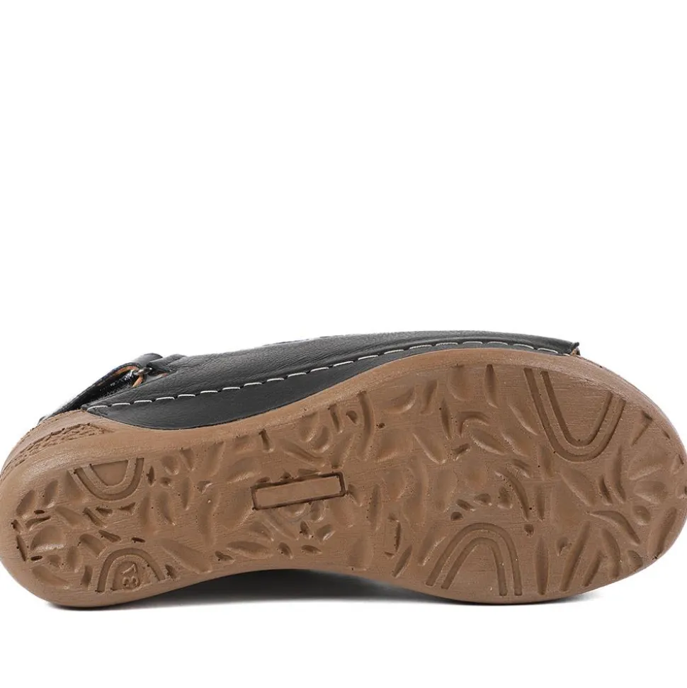 Leather Wedge Sandals - Black