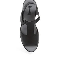 Leather Wedge Sandals - Black