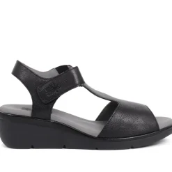 Leather Wedge Sandals - Black