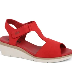 Leather Wedge Sandals - Red