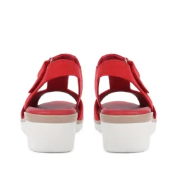 Leather Wedge Sandals - Red