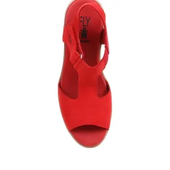 Leather Wedge Sandals - Red