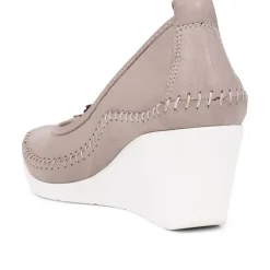 Leather Wedge Shoes - Grey