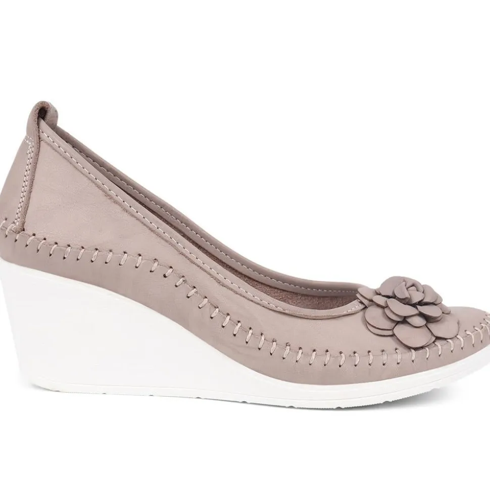 Leather Wedge Shoes - Grey