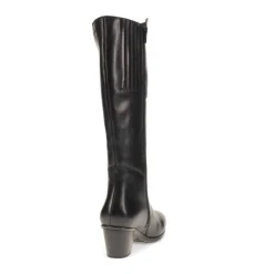 Leather Wide-Calf Long Boots - Black