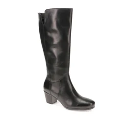 Leather Wide-Calf Long Boots - Black