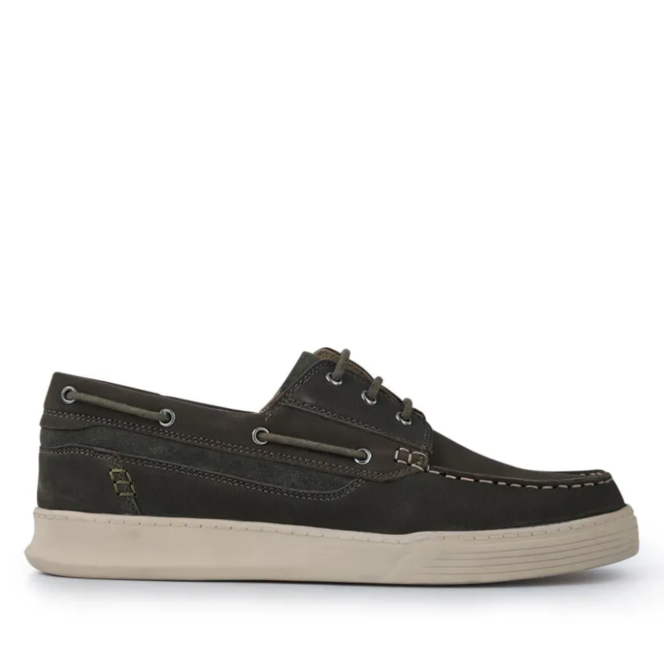 Leather Wide-Fit Boat Shoes - Green