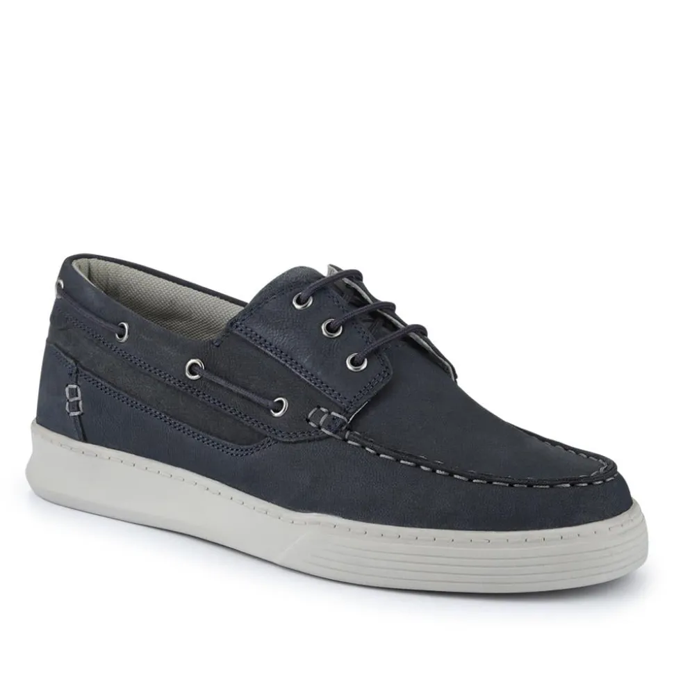 Leather Wide-Fit Boat Shoes - Navy