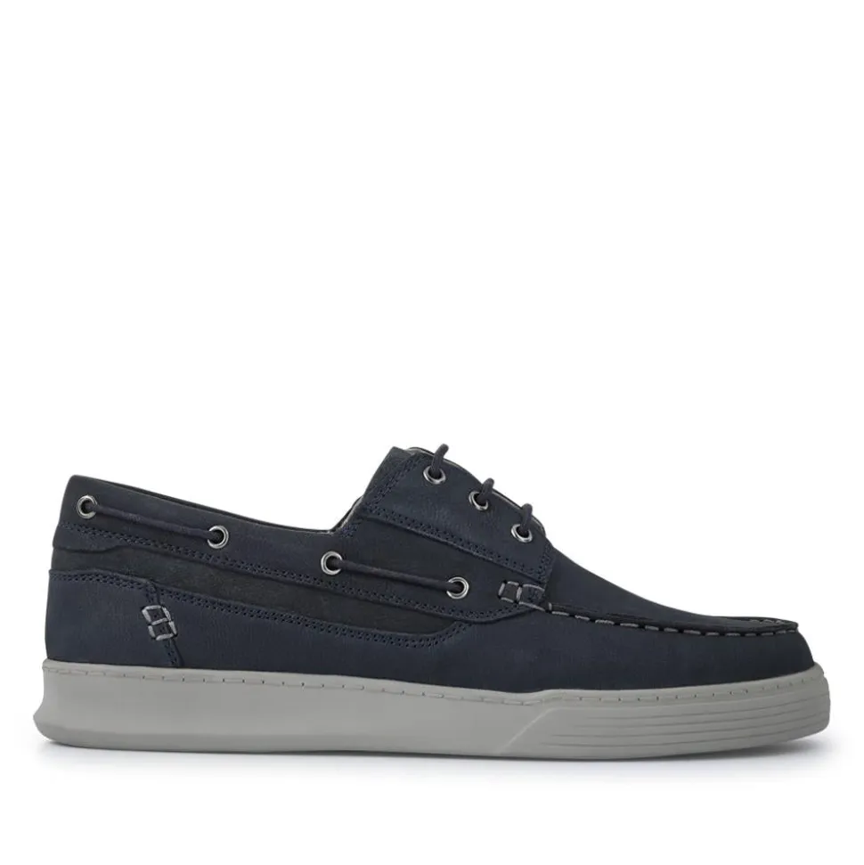 Leather Wide-Fit Boat Shoes - Navy