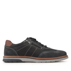 Leather Wide-Fit Dual-Fasten Trainers - Navy