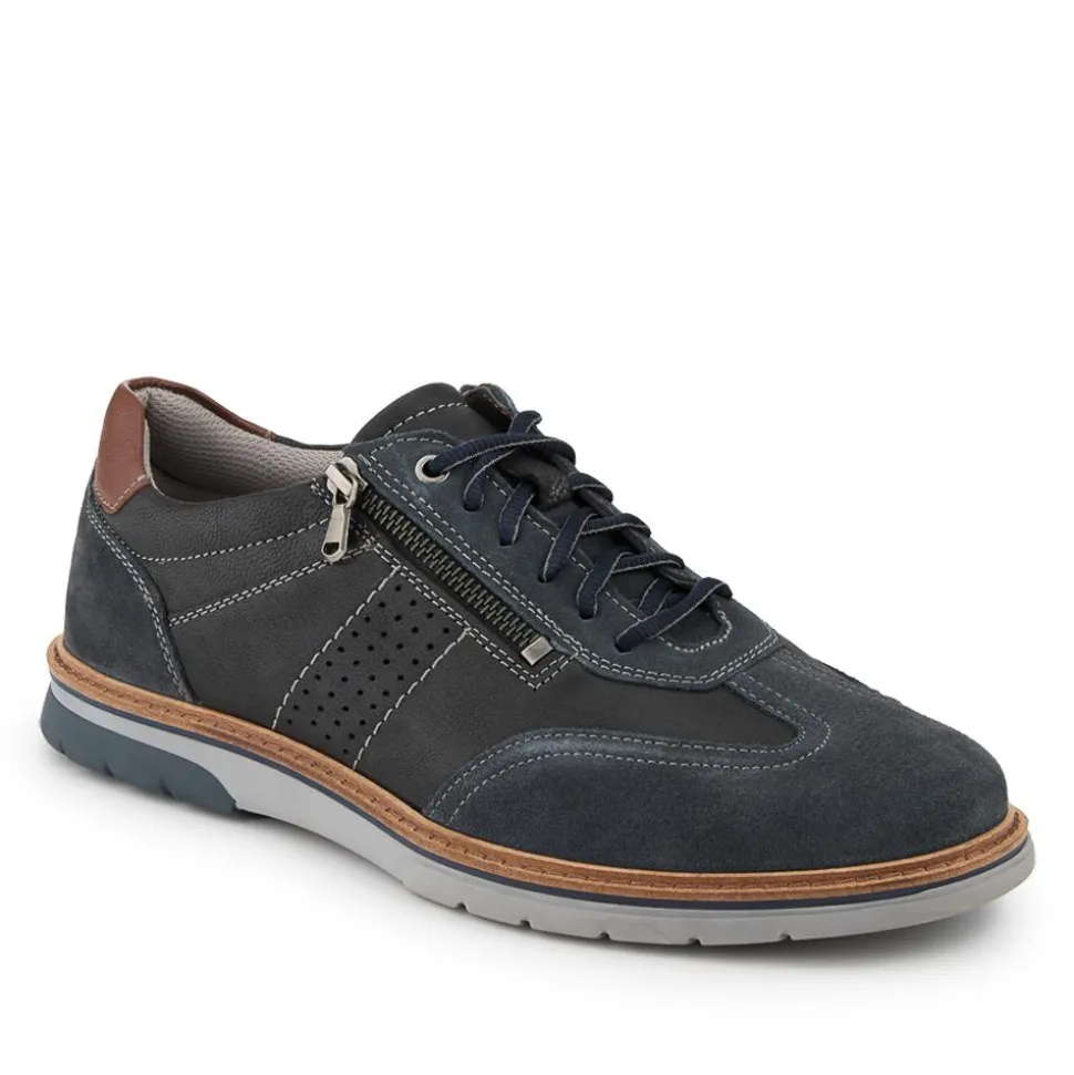 Leather Wide-Fit Dual-Fasten Trainers - Navy