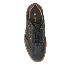 Leather Wide-Fit Dual-Fasten Trainers - Navy