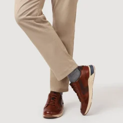 Leather Wide-Fit Lace-Up Trainers - Cognac