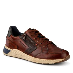 Leather Wide-Fit Lace-Up Trainers - Cognac