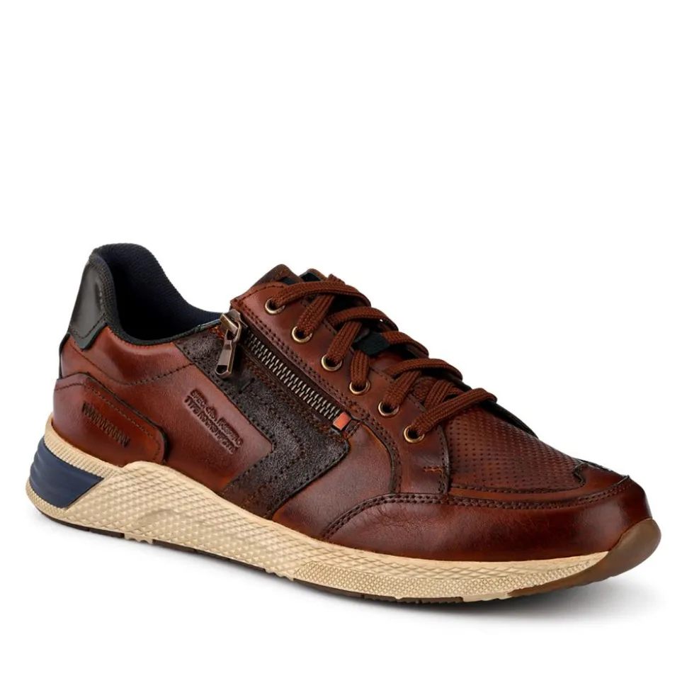 Leather Wide-Fit Lace-Up Trainers - Cognac