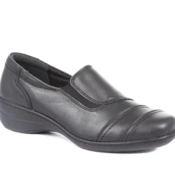 Leather Wider-Fit Slip-On Shoes - Black