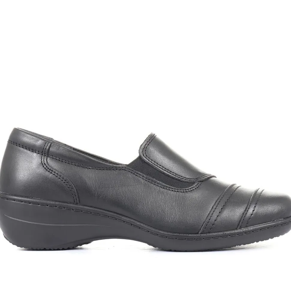 Leather Wider-Fit Slip-On Shoes - Black