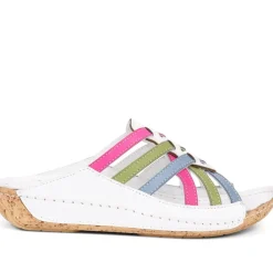 Leather Woven Wedge Mule Sandals - Multi