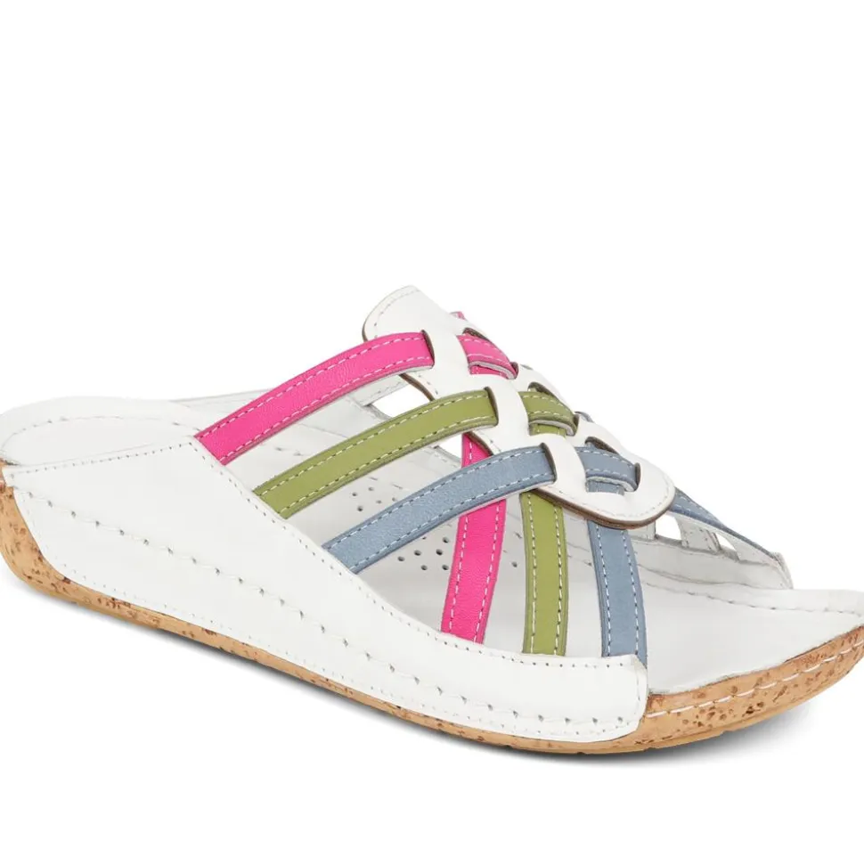 Leather Woven Wedge Mule Sandals - Multi