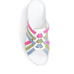 Leather Woven Wedge Mule Sandals - Multi