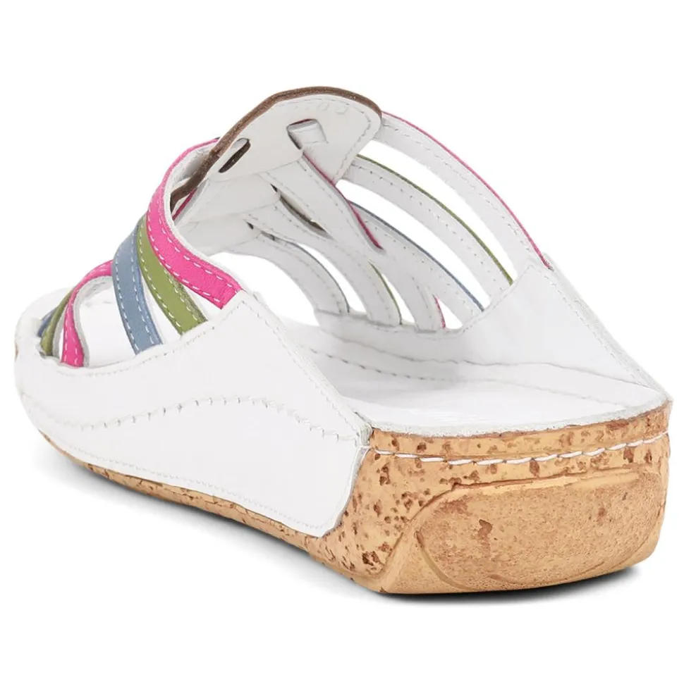 Leather Woven Wedge Mule Sandals - Multi