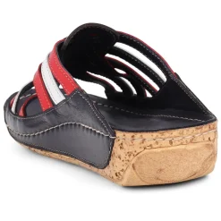 Leather Woven Wedge Mule Sandals - Navy-Red