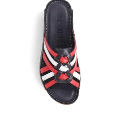 Leather Woven Wedge Mule Sandals - Navy-Red