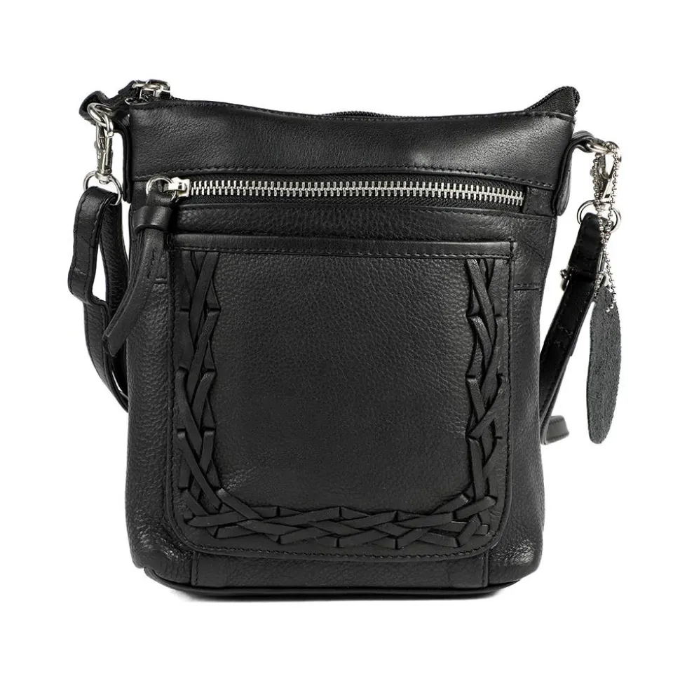 Leather Zip Close Crossbody Bag - Black