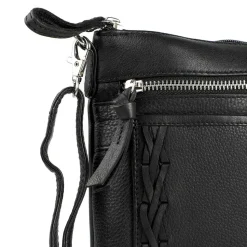 Leather Zip Close Crossbody Bag - Black