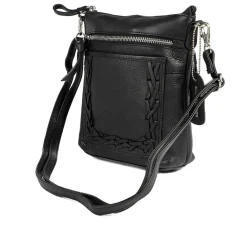 Leather Zip Close Crossbody Bag - Black