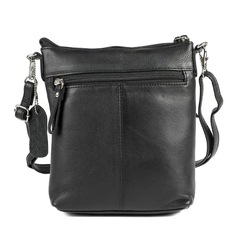 Leather Zip Close Crossbody Bag - Black