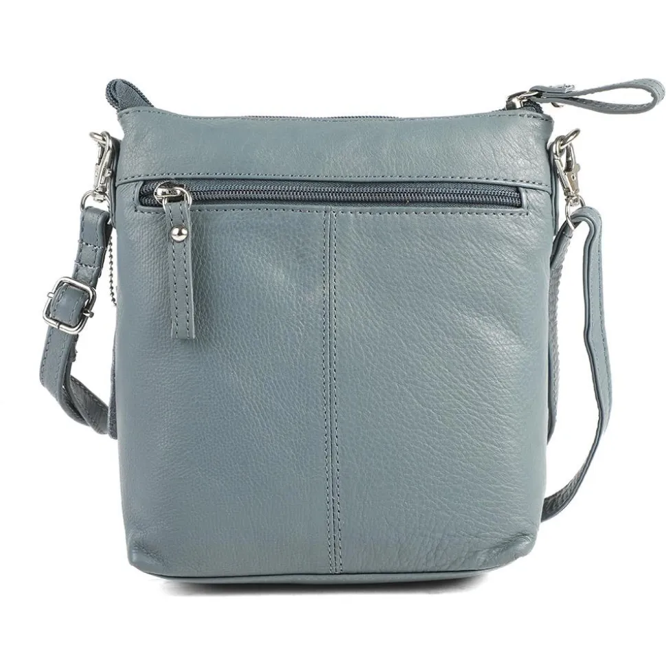 Leather Zip Close Crossbody Bag - Denim