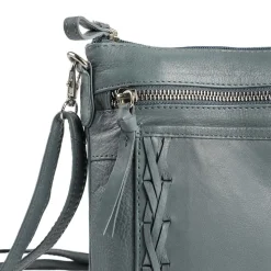 Leather Zip Close Crossbody Bag - Denim