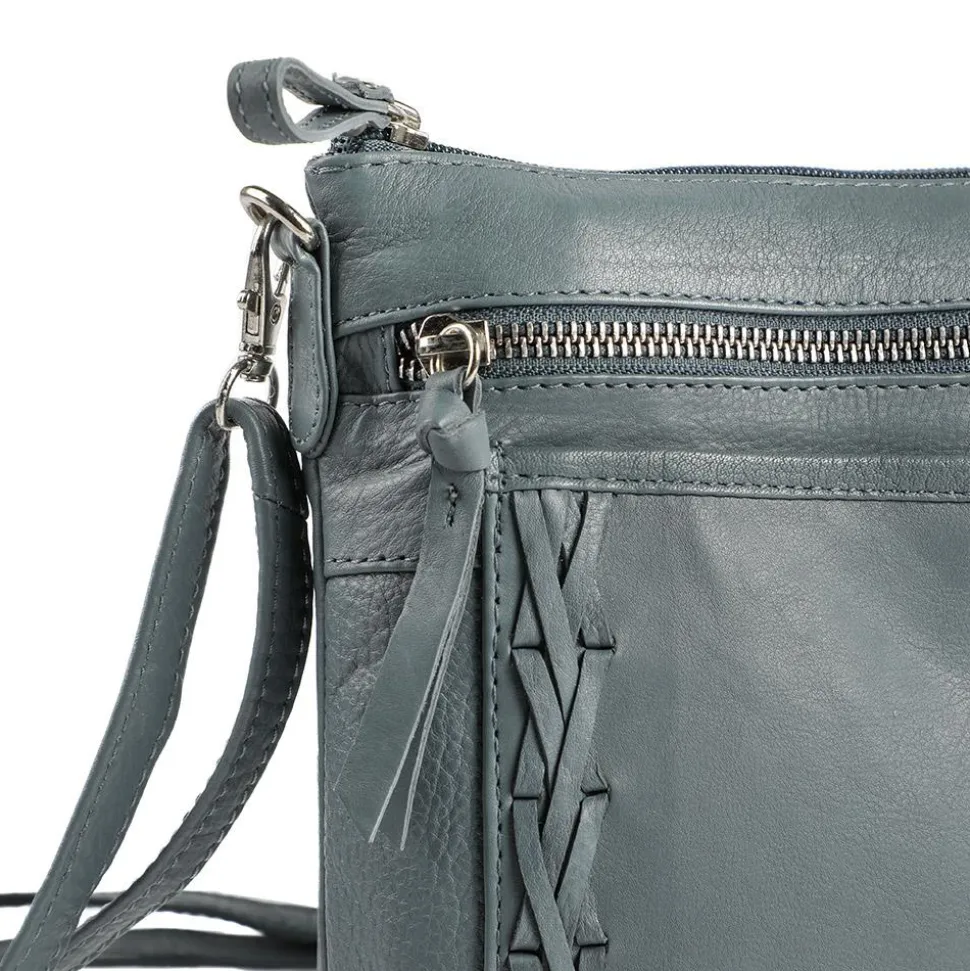 Leather Zip Close Crossbody Bag - Denim