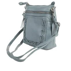 Leather Zip Close Crossbody Bag - Denim
