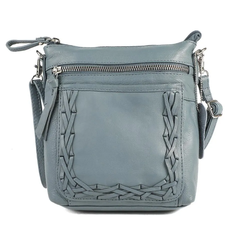 Leather Zip Close Crossbody Bag - Denim