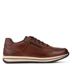 Leather Zip Fasten Cushioning Trainers - Cognac