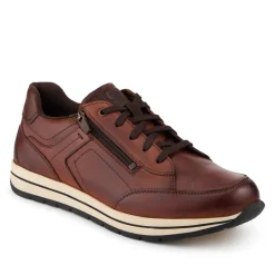 Leather Zip Fasten Cushioning Trainers - Cognac