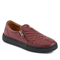 Leather Zip-Fasten Slip-On Shoes - Burgundy