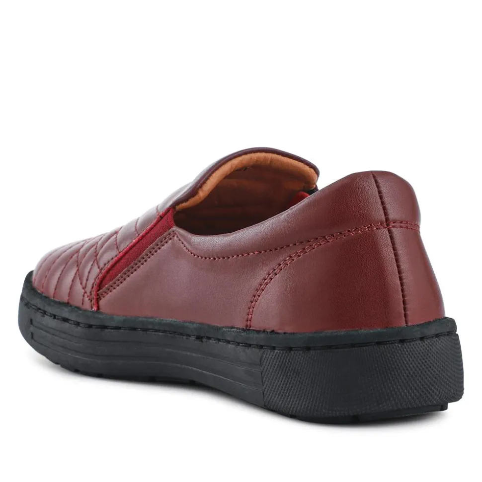 Leather Zip-Fasten Slip-On Shoes - Burgundy