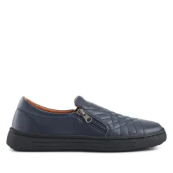 Leather Zip-Fasten Slip-On Shoes - Navy
