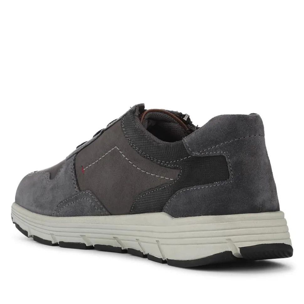 Leather Zip & Lace Fasten Casual Shoes - Navy