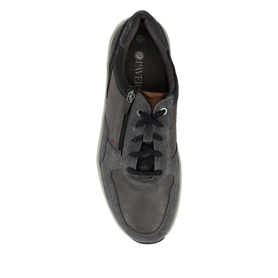 Leather Zip & Lace Fasten Casual Shoes - Navy