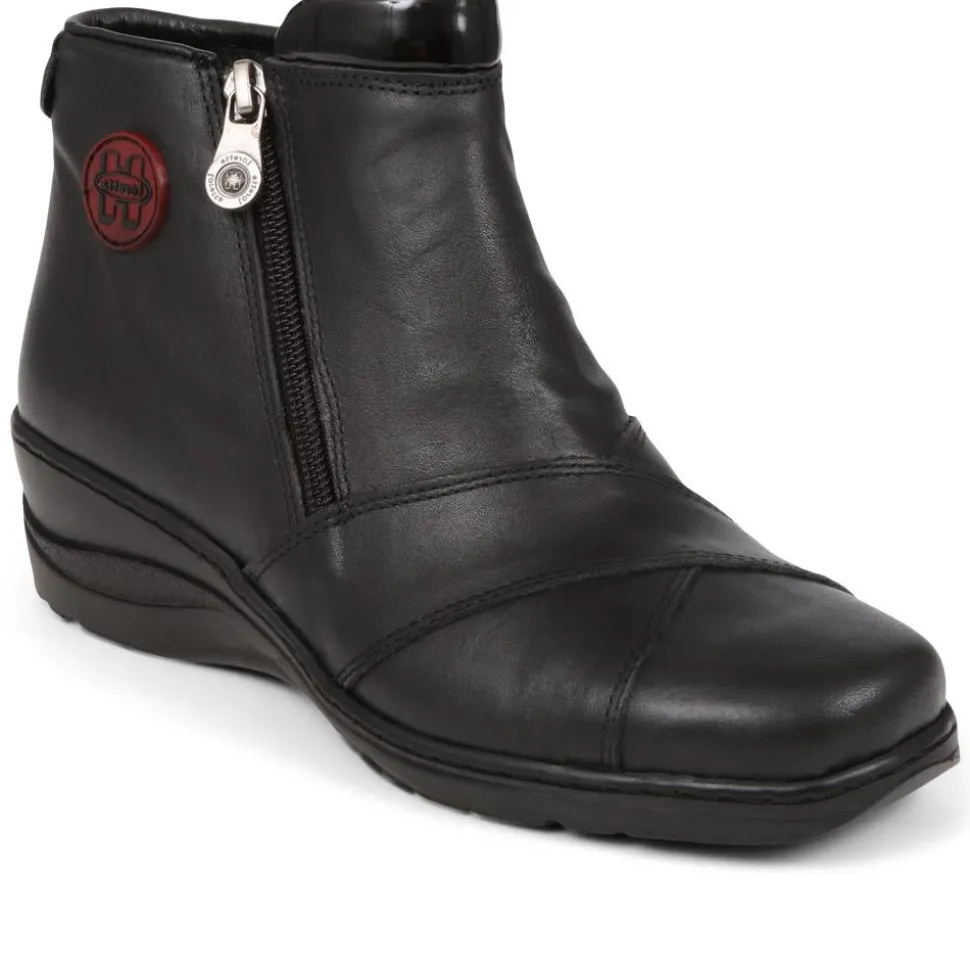 Leather Zip-Up Ankle Boots - Black