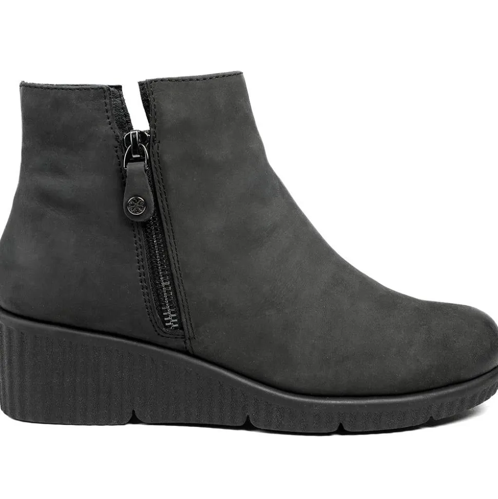 Leather Zip-Up Ankle Boots - Black Nubuck