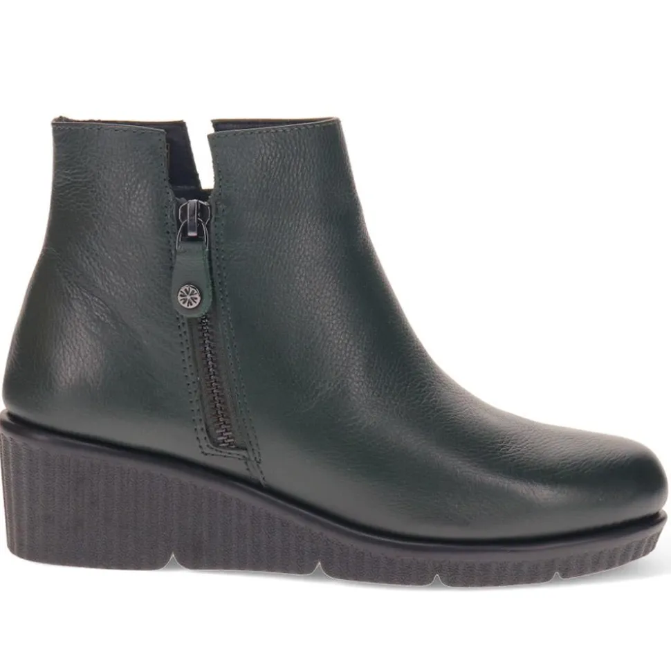 Leather Zip-Up Ankle Boots - Green